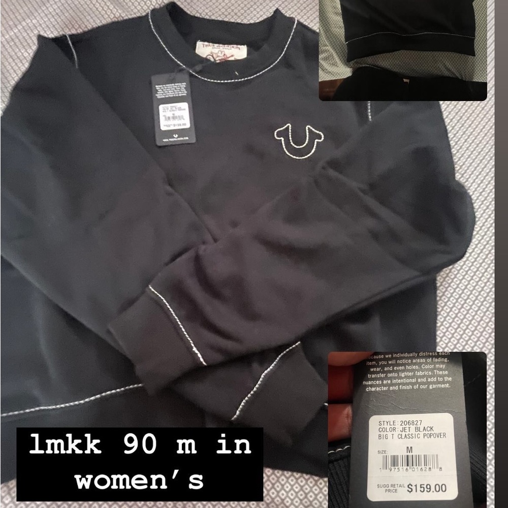 Women's Black Sweatshirt with White Stitching true religion